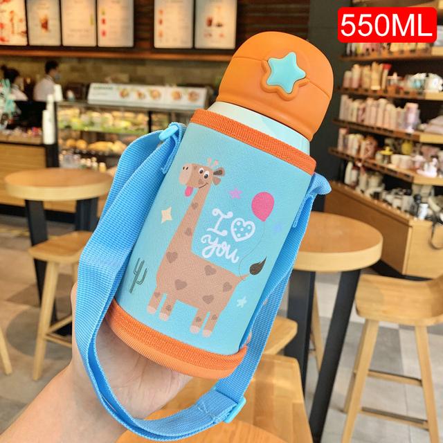 Termosmugg för barn med sugrör, dubbla vakuumflaskor i rostfritt stål Barn Söt termisk vattenflaska tumbler termokopp