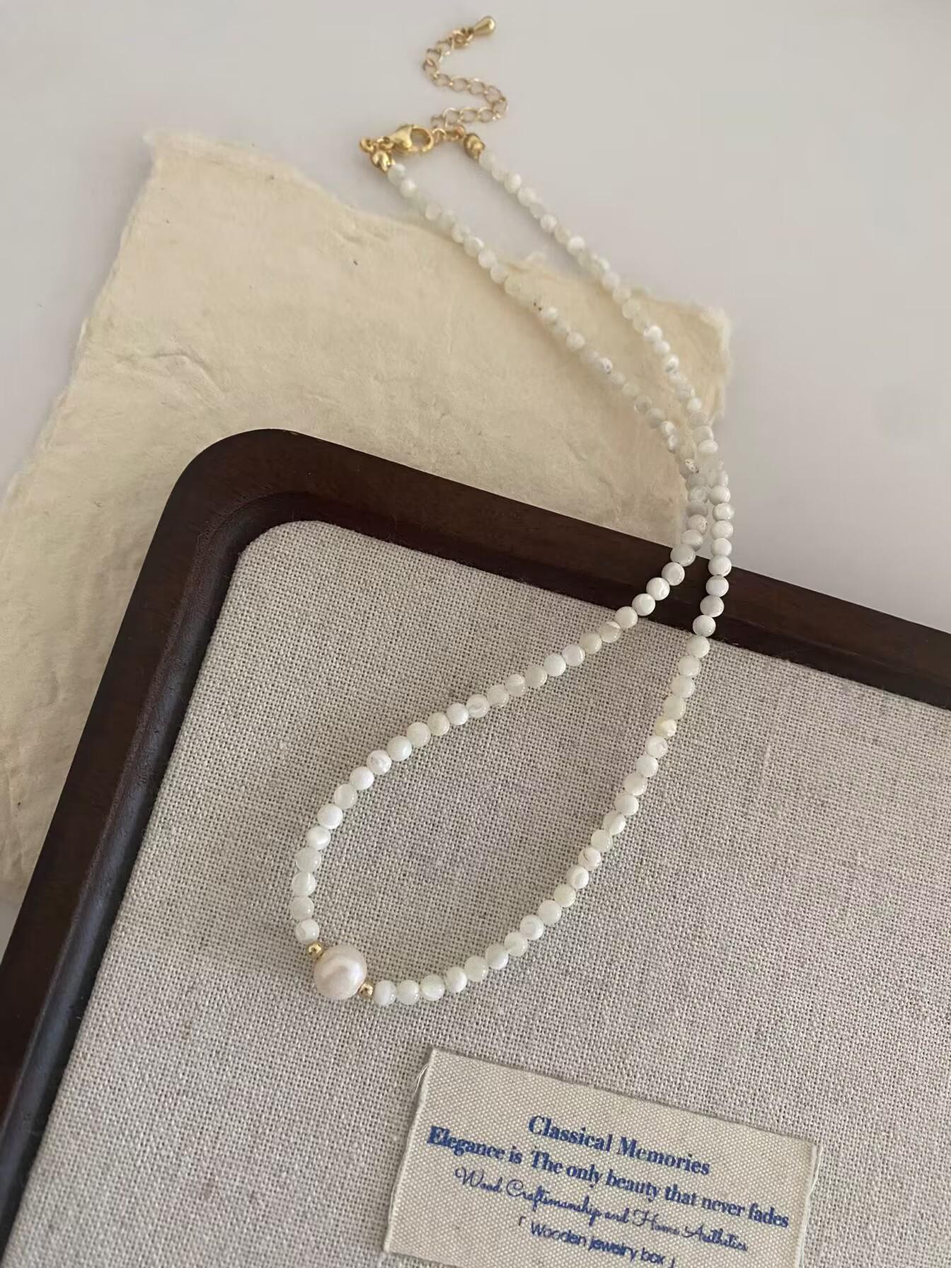 Elegant French Freshwater Pearl Necklace - Luxury Shell Beaded Clavicle Chain