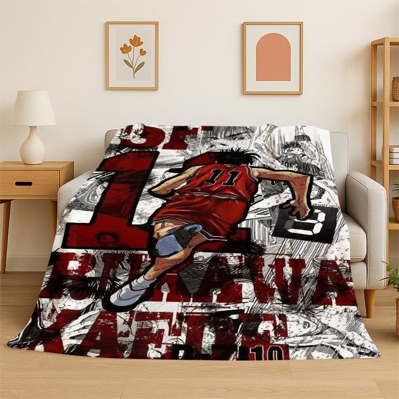 

Retro Slam Dunk Basketball Anime Cartoon Flannel Blanket Soft Warm Throw Blanket for Bedroom Living Room Bed Travel Picnic Gift 75x90cm
