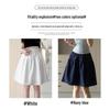 Jupe Midi Trapèze Style Preppy Bleu Marine - Taille Haute Rétro pour Printemps/Été 2025