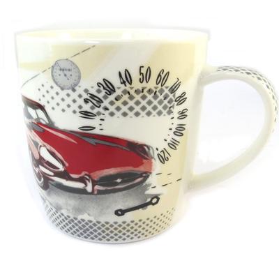 [P0255] - Kubek porcelanowy wielobarwny beżowy 'Vintage Cars' (+metalowe pudełko)