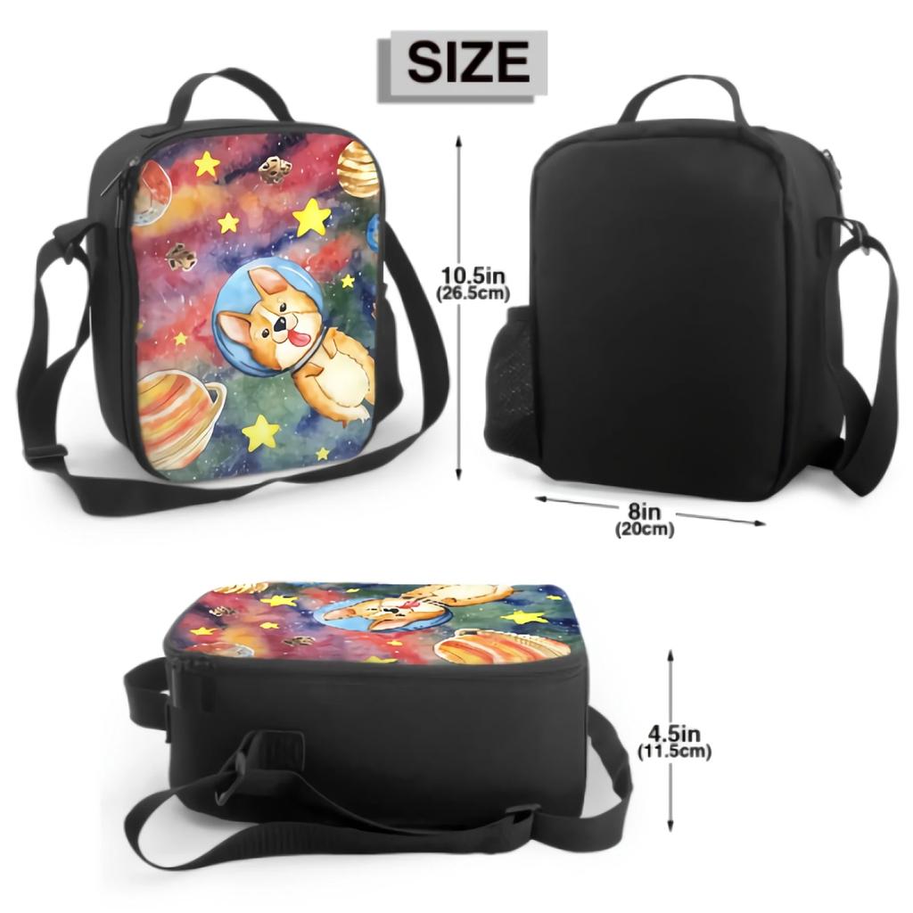 Cartoon Space Astronaut Puppy Insulated Lunch Bag for School Work Picnic Tote Lunch Box Containers for Kids Reusable Cooler Bag