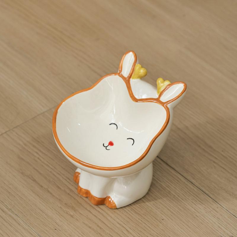 Cute Animal Series High-Footed Ceramic Pet Bowl - Neck Protection & Anti-Black Chin Design for Cats and Dogs