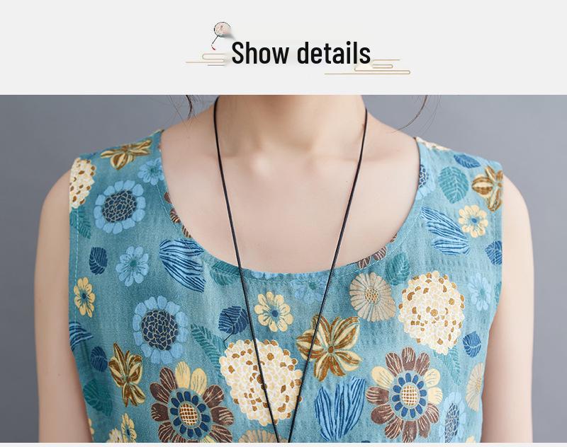 2025 Mori Girl Pastoral Cotton Linen Floral Sleeveless Plus Size Dress