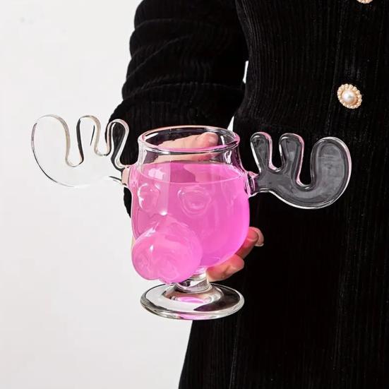 Christmas Deer Mug 240ml Clear Glass Elk-Shaped Cup Xmas Vacation Movie Coffee Mugs Gifts for Family Friends Party Drinking Supplies