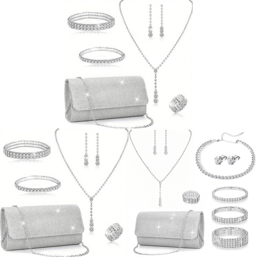 Elegant Geometric Necklace Set For Women With Crystal Pendant For Evening Parties