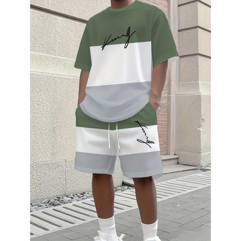 

[Summer Sports Suit] Summer 3D Printing Breathable Casual Sports Suit | Men s T-shirt and Shorts Suit for Men and Adults M