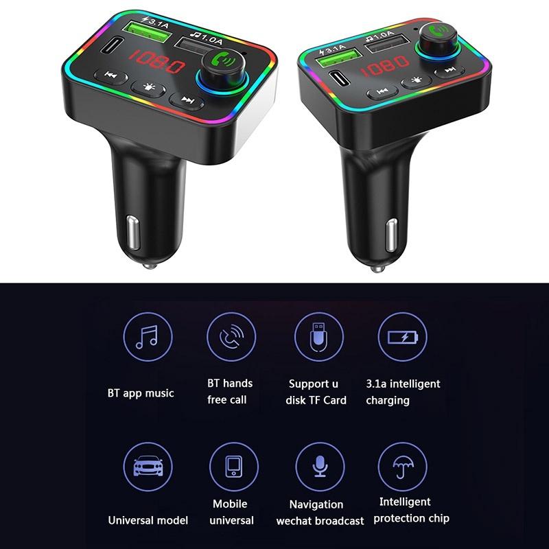 F4 Car Mp3 Bluetooth-compatible Adapter Colorful Breathing Light Qc3.1A U Disk Music Player Dual