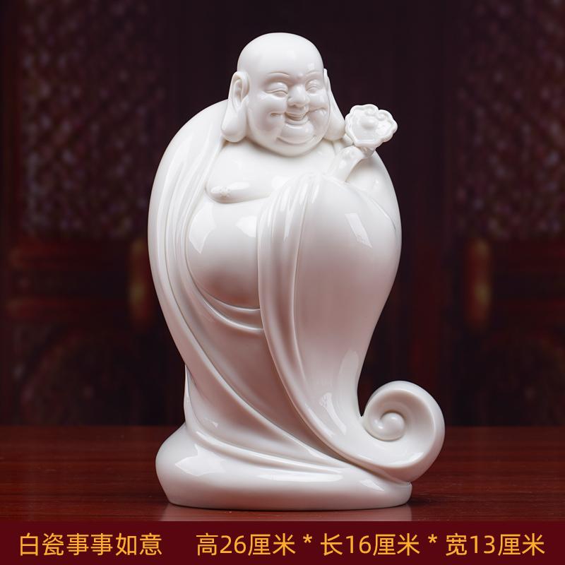 1PCS White Porcelain Maitreya Buddha Statue Home Living Room Big Belly Laughing Buddha Ceramic Decoration Opening Gift