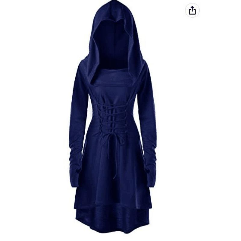 

VEZFAA Women s Fashion Spring Fall Solid Color Print Long Sleeve Hooded High Waist Casual Dresses XXXXL синій