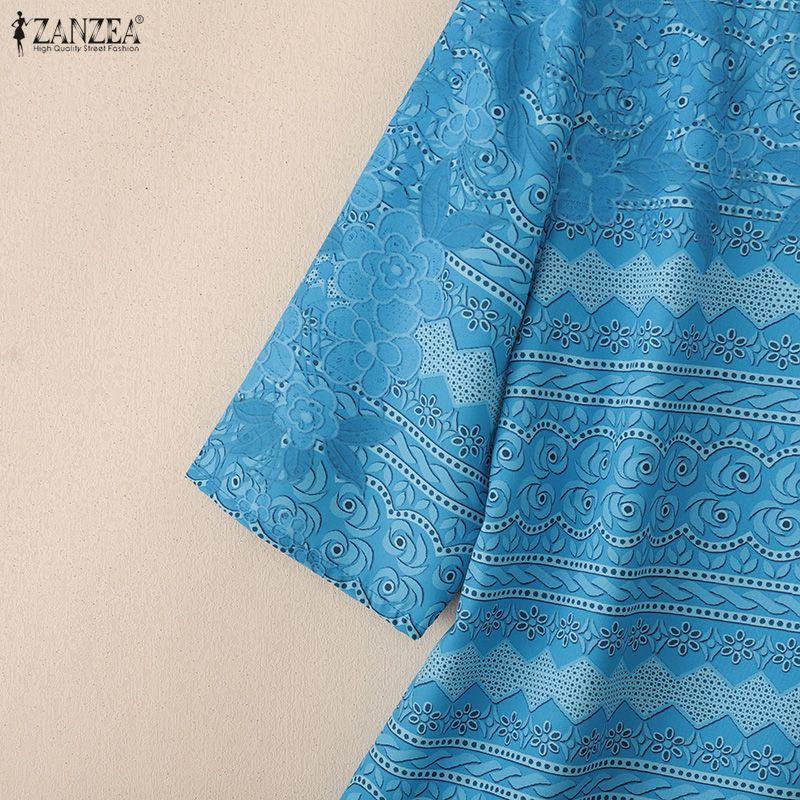 ZANZEA Women Casual Round Neck Half Sleeve Loose Print Blouse