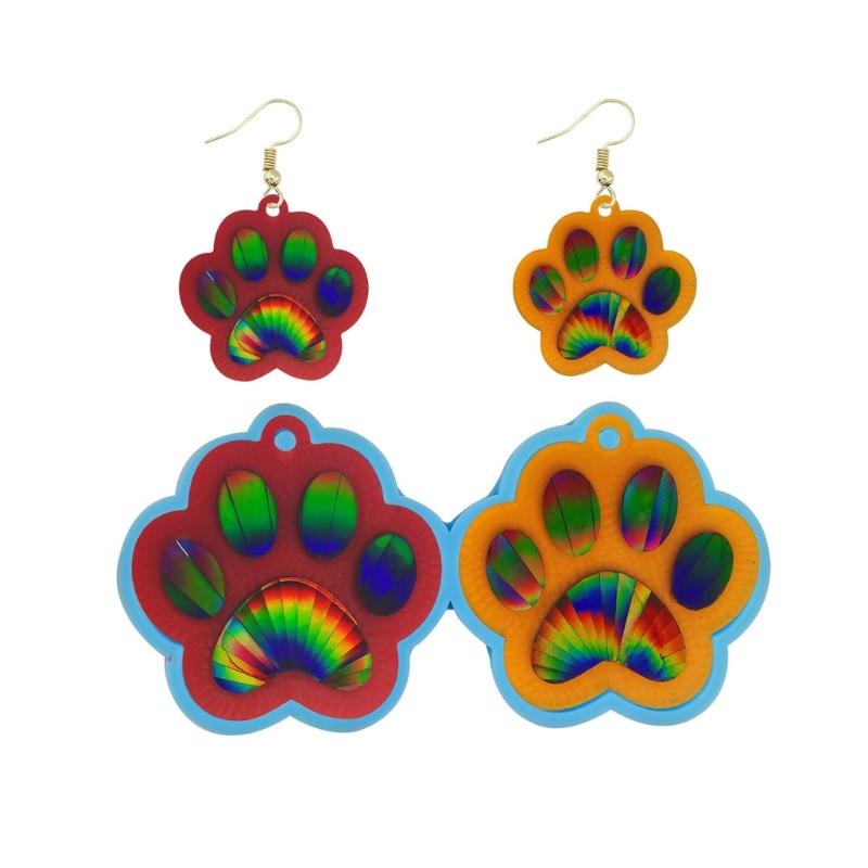 Light and Shadow Keychain Pendant Silicone Molds Cat Paw Holographic Earrings Mold DIY Ornaments Mould for Birthday Gift