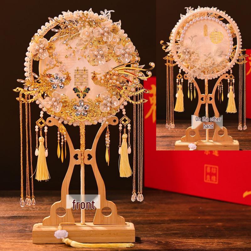 Elegant Double-Sided Bridal Wedding Fan Kit - Two-Color Xiuhe Design