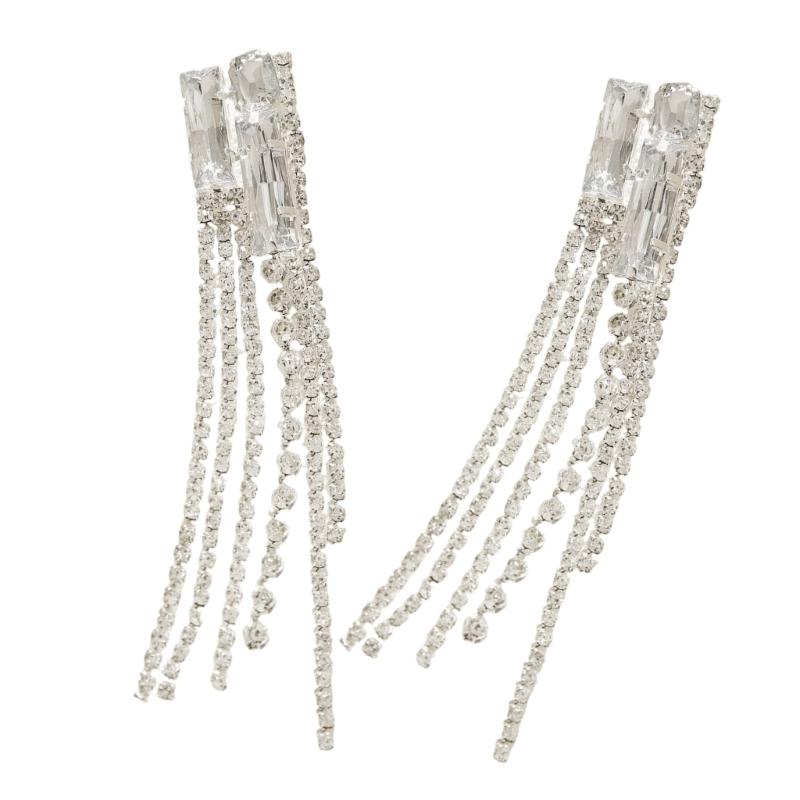 Long Crystal Fringe Earrings Slimming Design for Round Faces Sparkling Crystals for Parties Daily Wear Comfortable
