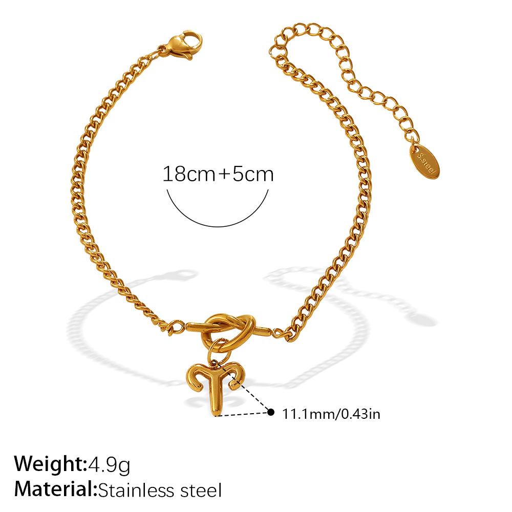 Minimalist, Wind Twelve Constellation Pendant Knotted Bracelet Stainless Steel Gold Plated Jewelry