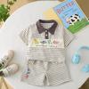 0-5-Year-old Children's Short Sleeved Set Boys' Cartoon Striped POLO shirt Boys' Casual Cute Daily clothes Two-piece set