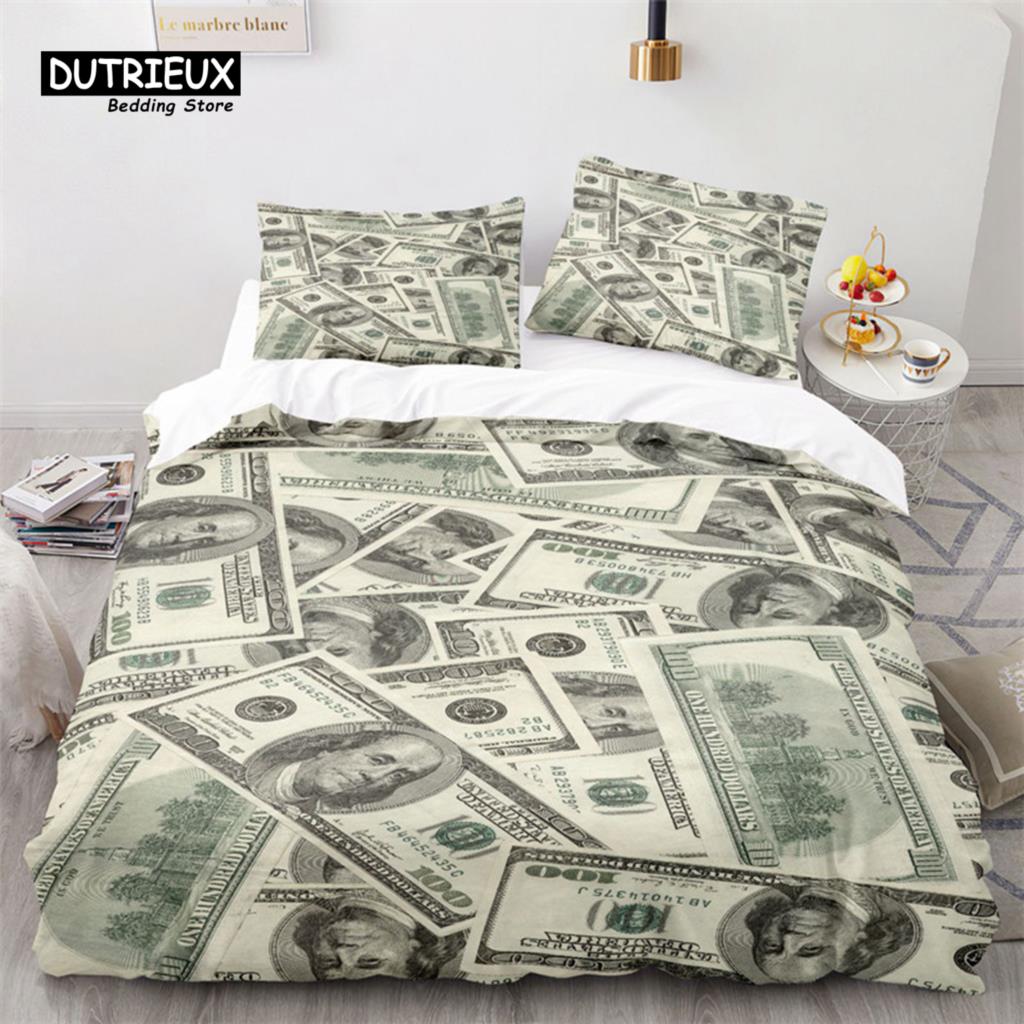 Money Bedding Set Microfiber Dollar Bills of United States Print Duvet Cover Twin King Queen Size For Kids Adults Bedroom Decor