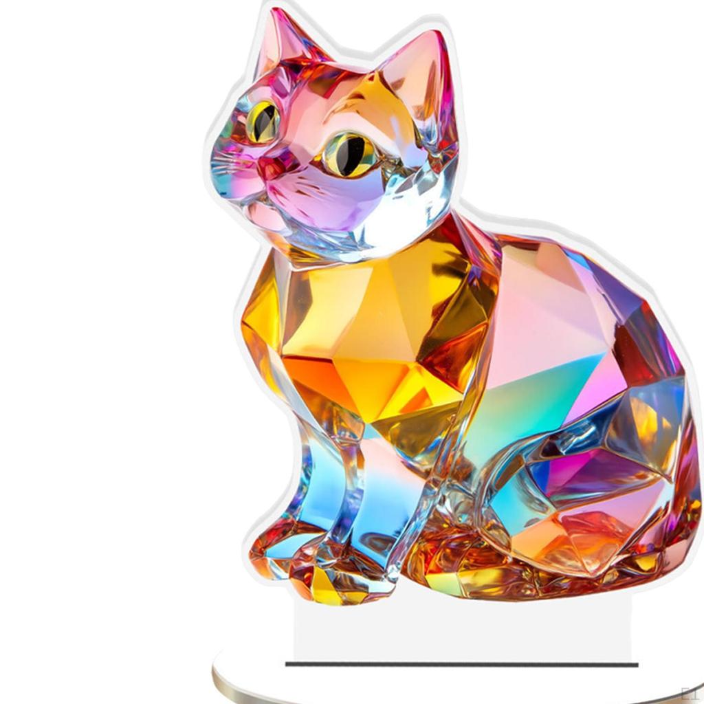 2D Colorful Cat Decor Tabletop Sign Collectible Ornament Acrylic Desktop Plaque for Table Office