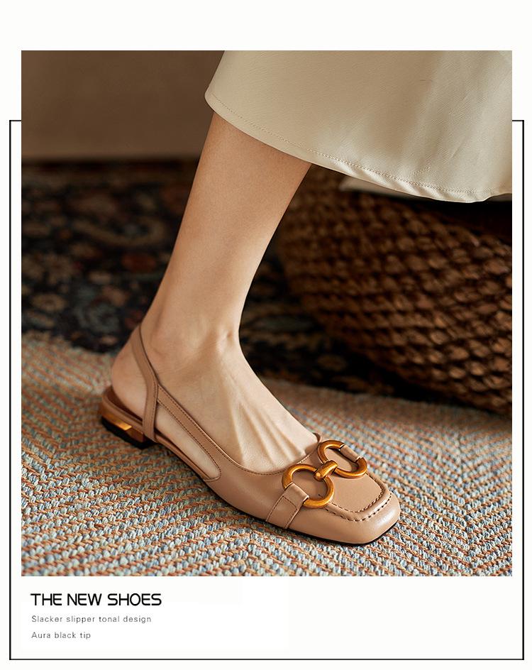 2024 Spring/Summer Women's Retro Peep-Toe Sandals with Metal Buckle and Low Block Heel