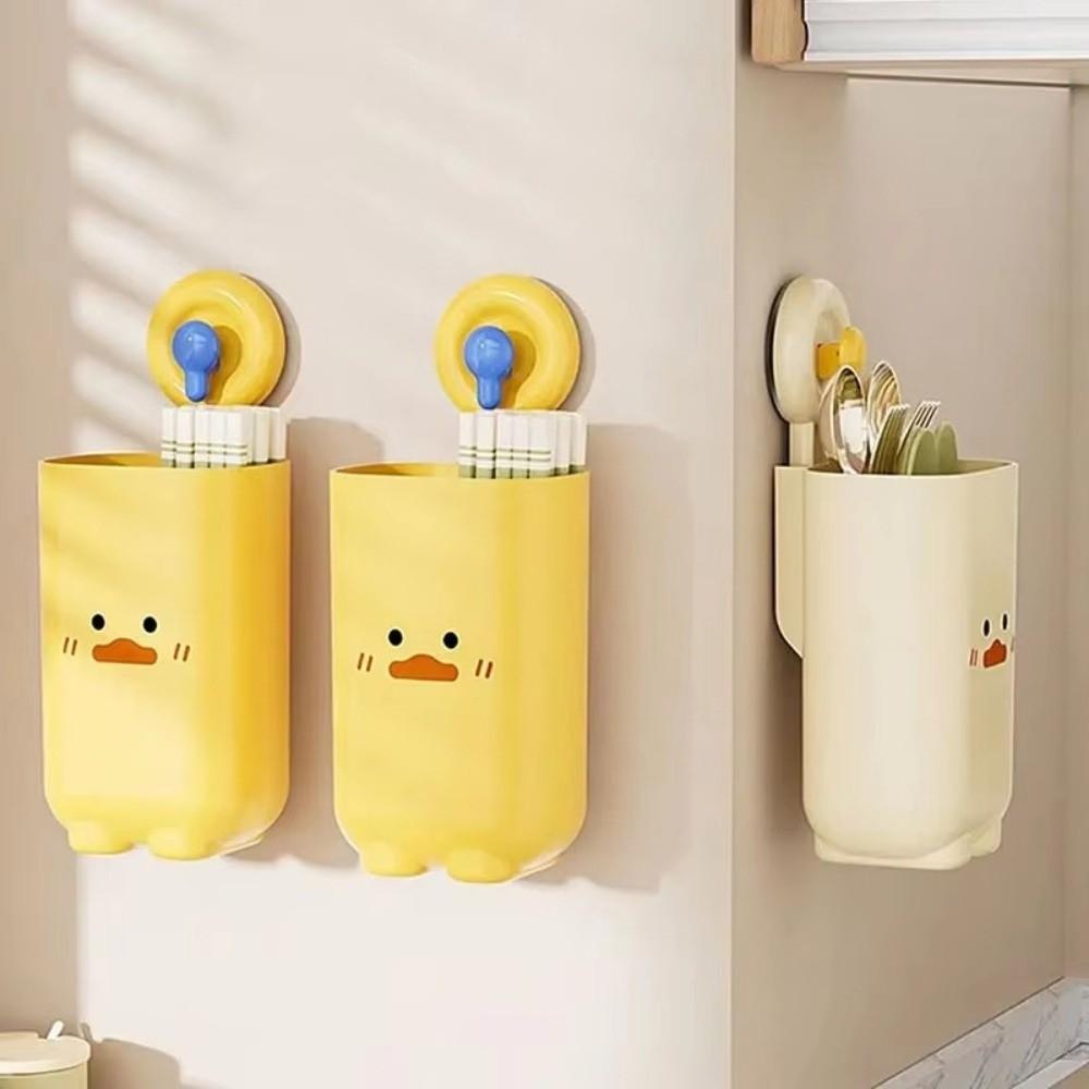Cartoon Duck Chopstick Cage Wall-mounted Storage Rack Household Drain Rack Tableware Organizer