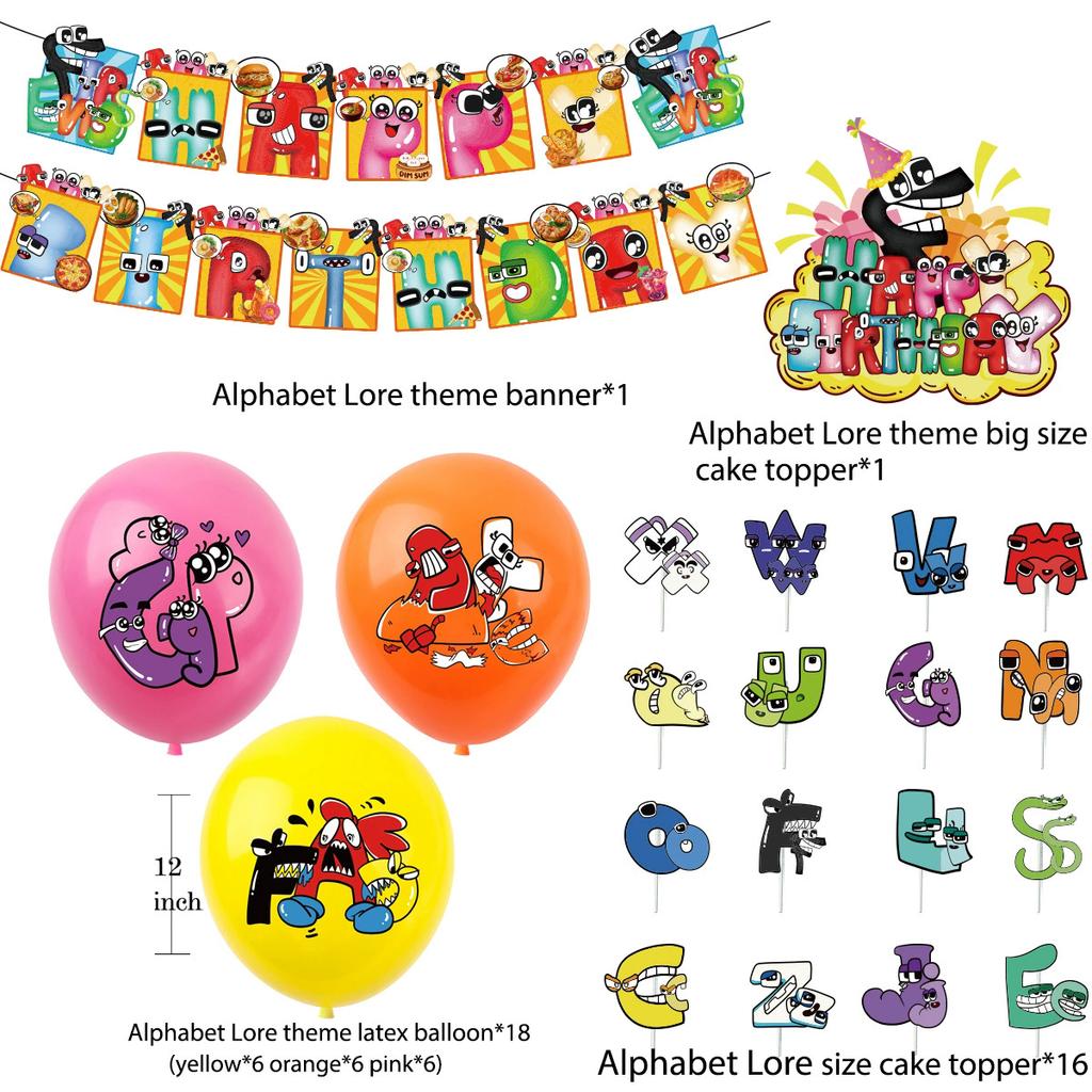 Alphabet Lore-Themed Birthday Party Decorations: Balloon Banner and Cake Topper Set