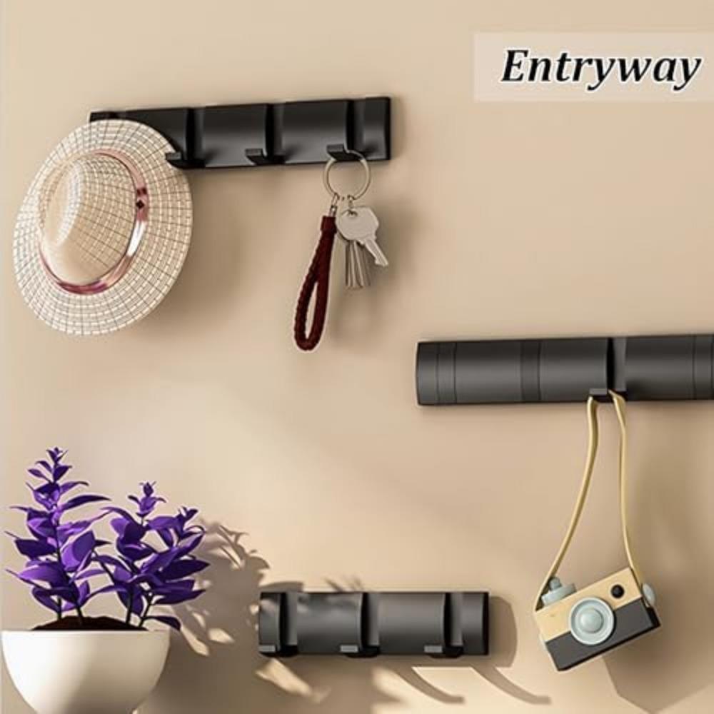 Coat Hooks Wall Mounted with 4 Hooks, Black Heavy Duty Coat Rack for Wall, Material, Folding Metal Wall Hooks for Hanging Towel