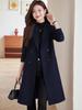 Trendy Navy Blue Wool Trench Coat for Work - Mid-Length, Petite Fit