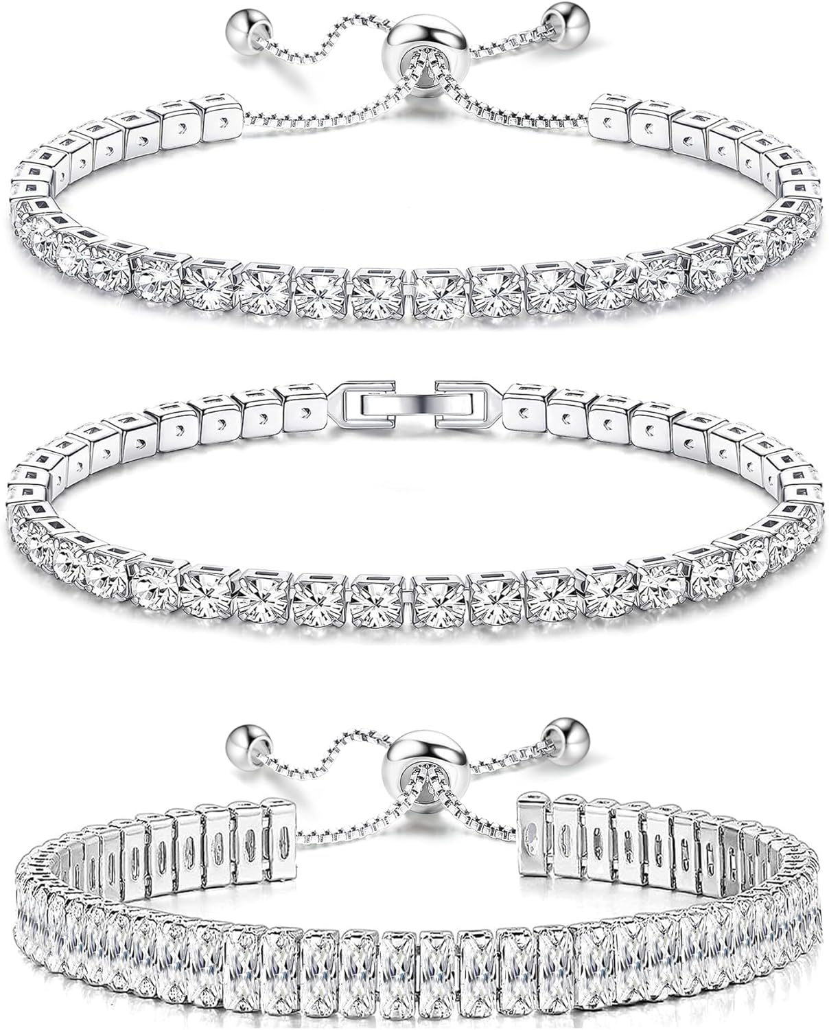 

Bobisty 3Pcs Bracelets For Women Stack Cubic Zirconia Bracelets CZ Adjustable Bracelets Set For Wedding Jewelry Gift