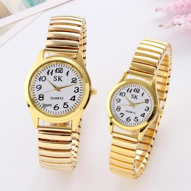 Middle-Aged & Elderly Couple's Watch with Digital Display and Elastic Steel Band