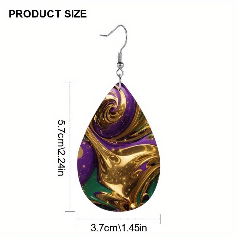 2 Paar Gold Lila Wasserwellen Tropfenform Abstrakte Lederohrringe Modische Ohrringe Feiertagsgeschenke für Freunde Party Modeaccessoires