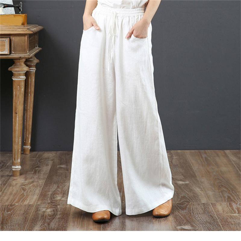 Spring Autumn Hip Hop Streetwear Female Solid Cotton Linen Wide Leg Pants Women Vintage Harajuku Boho Casual Ladies Trousers