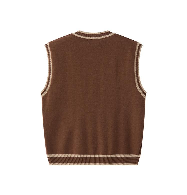Unisex Retro Japanese Color Block V-neck Knit Vest, Basic Loose Sleeveless Sweater, Versatile Niche Style