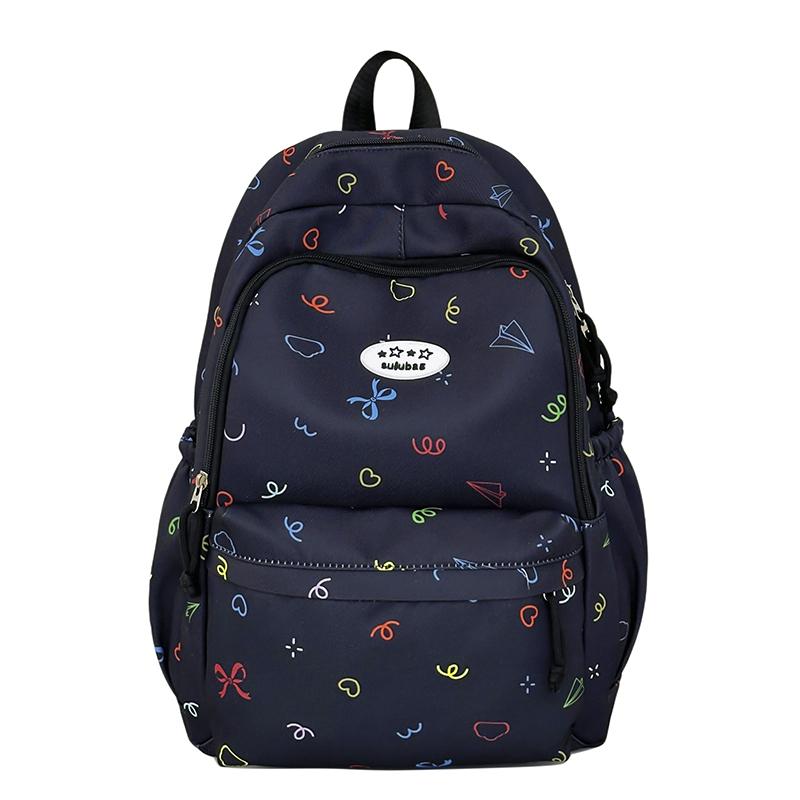 Colorful Doodle Print School Backpack with Multiple Front Pockets Adjustable Straps Casual Daypack for Teens