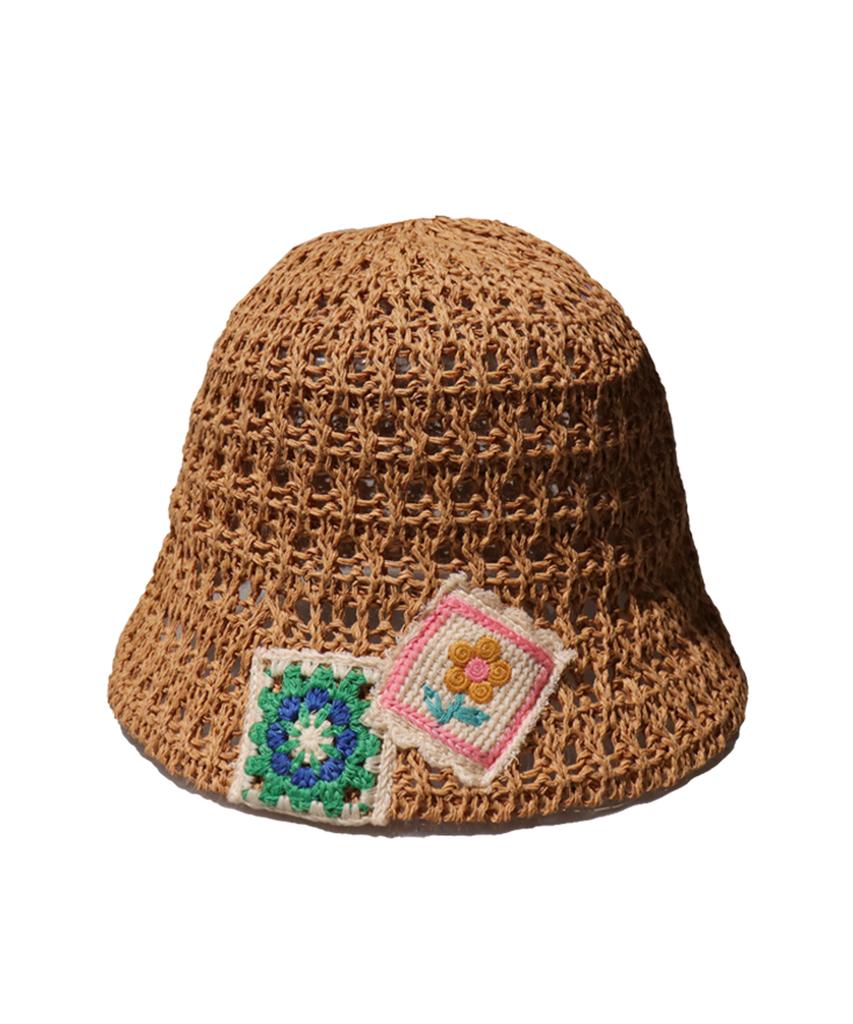 Elkebeullum Flower Net Brown Bucket Hat