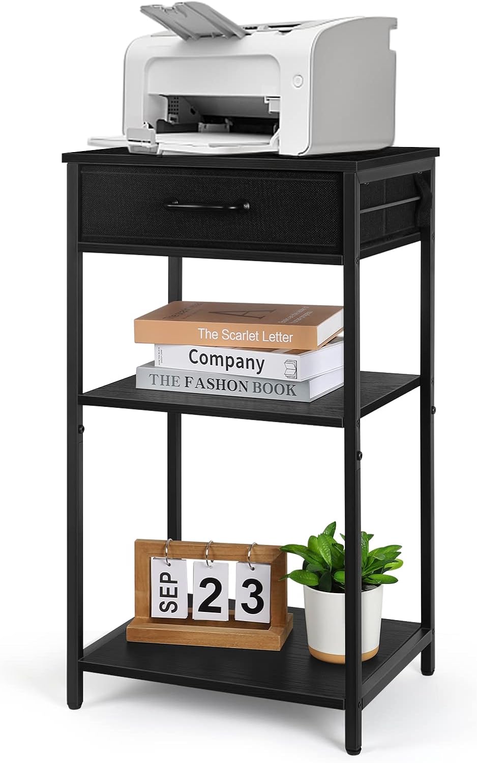 

Printer Stand with Storage Bag Under Desk Printer Table on Wheels 2 Tier Small Desktop Rolling Stand Shelf (Brown) чорний