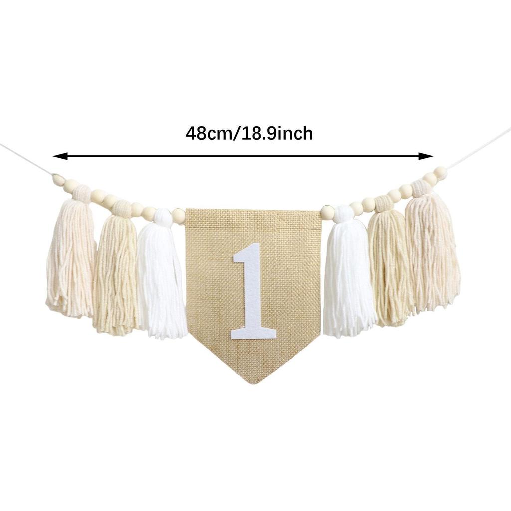 1 Year Old Birthday High Chair Banner Wood Bead Tassel Decoration for Baby Shower Themed Party Supplies