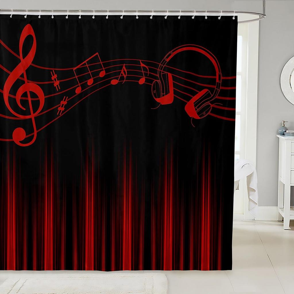 Music Shower Curtain Musical Notes Modern Romantic Art Elegant Polyester Fabric Bathroom Decor Curtains With Hooks