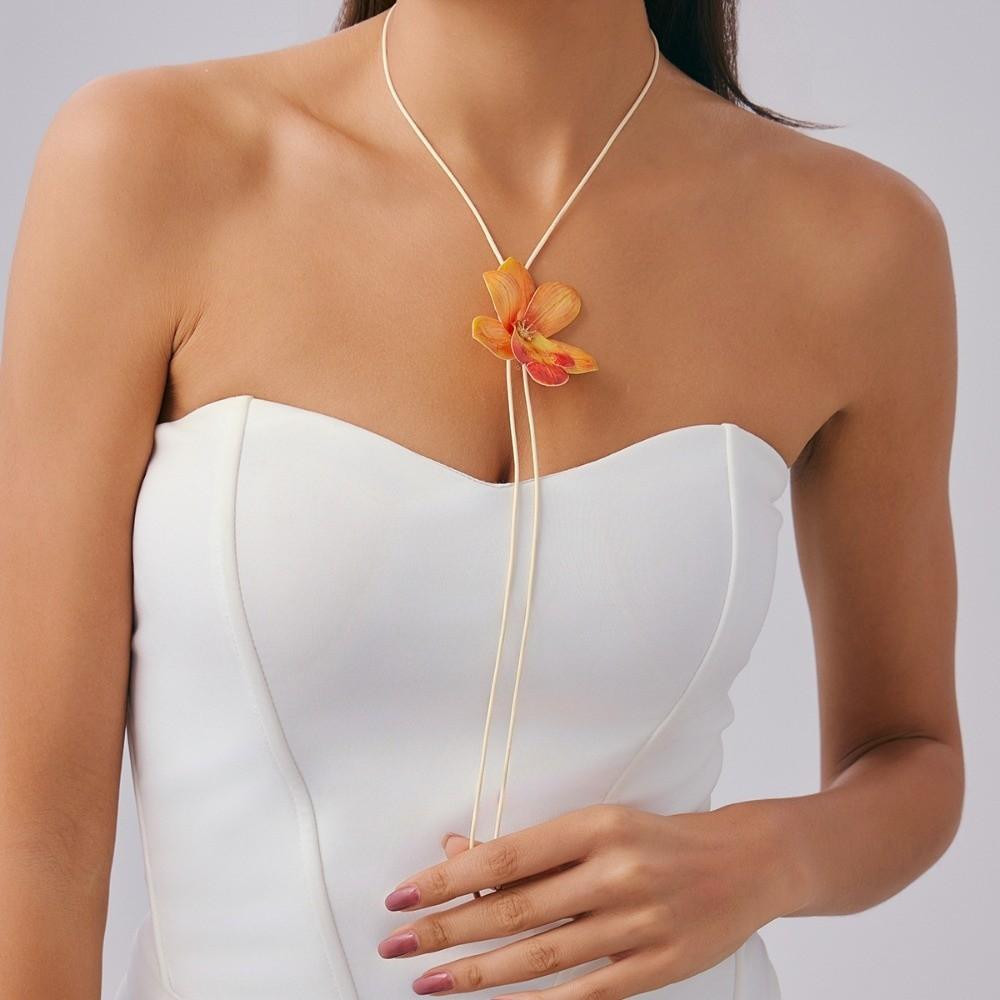 Orchid Flower Necklace Cloth Simulation Flower Earrings Personality Clavicle Chain  Girl