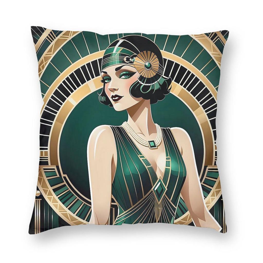 Art Deco Jazz Age Socialite Square Pillowcase Polyester Linen Velvet Creative Zip Decorative Home Cushion Cover