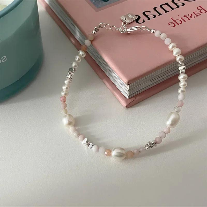 Minar 2024 Summer Colorful Crystal Irregular Pearl Beaded Bracelet for Women Silver Color Beads Coin Elastic Charm Bracelets