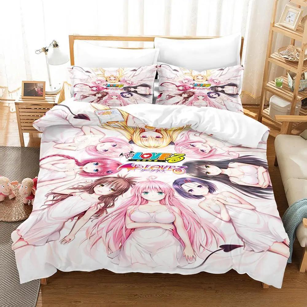 Comforter Anime Yami To Love Ru Bedding Set Bed Set Comforter King Queen Size Boys Adult Home Textiles