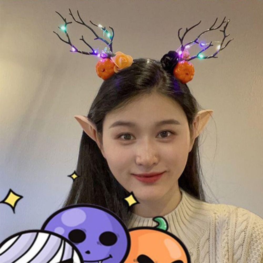 LED Fairy Deer Ear Headband Elk Ears Kids Head Wear Halloween Glowing Antler Hair Hoop  Photo Props