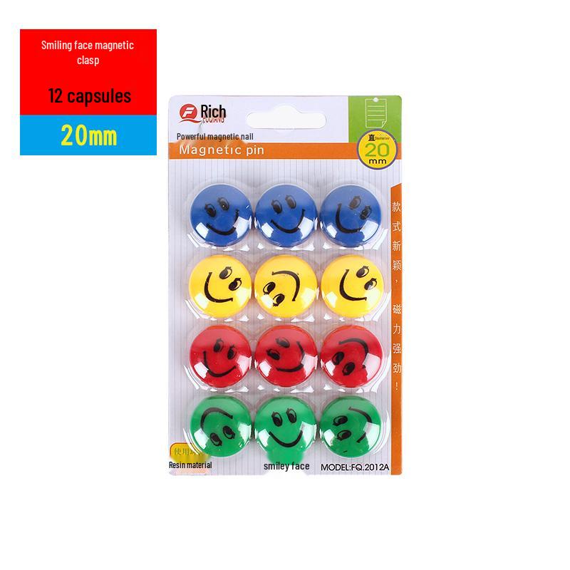 Smiley Face Magnetic Buttons: Colorful, Strong Magnets for Whiteboards & Chalkboards