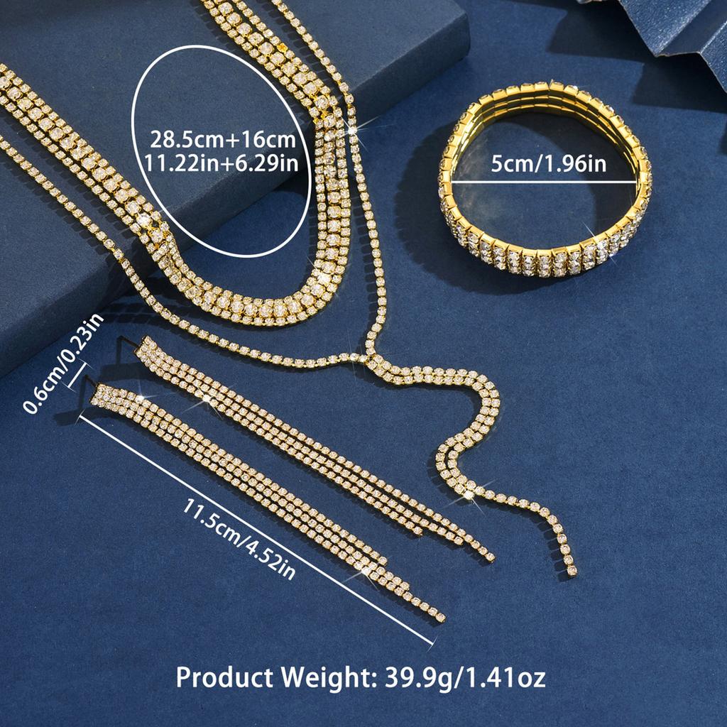 Fashion Jewelry Diamond Necklace Earrings Bracelet Three-Piece Wedding Bridal Jewelry Combination Set Women