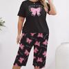 Belted Print Pajama Set with Short-sleeved Pants and Knee-length Shorts, Made of Milk Silk, Suitable for Home Wear.