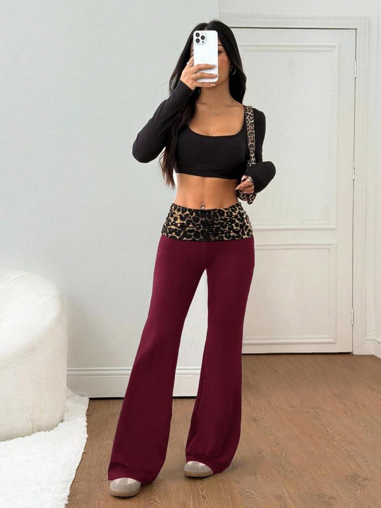 Pantalon évasé taille moyenne imprimé léopard euro-américain - Confortable, Tendance, Amincissant Vêtement décontracté Printemps/Été