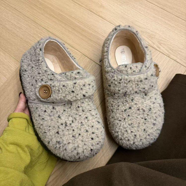 Retro leopard print Mary Jane fluffy shoes women's winter velvet 2025 autumn new versatile warm-soled button shoes