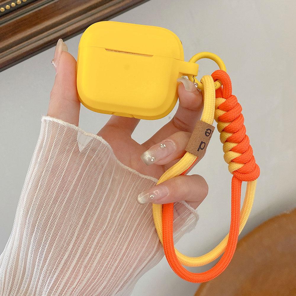 Étui pour écouteurs Pour AirPods 1 2 3 4 Pro Cordon en silicone Corde pour la main Souple Antichoc Coque pour casque Pour AirPod Pro2 Air Pods AirPods Pro3 2025 jaune