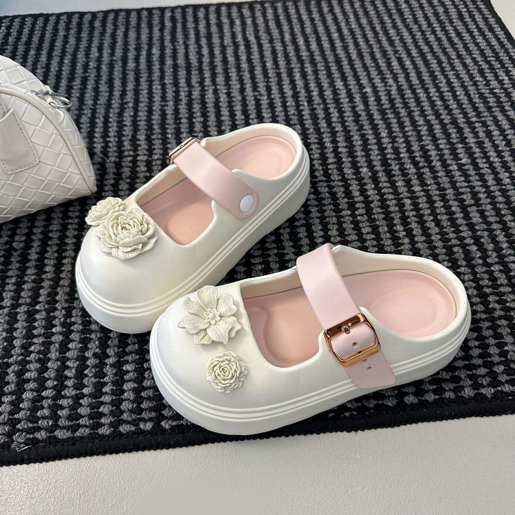 Thick-soled versatile height-increasing sandals women's 2025 summer and autumn new flower casual light-mouth buckle Mary Jane bag head slippers