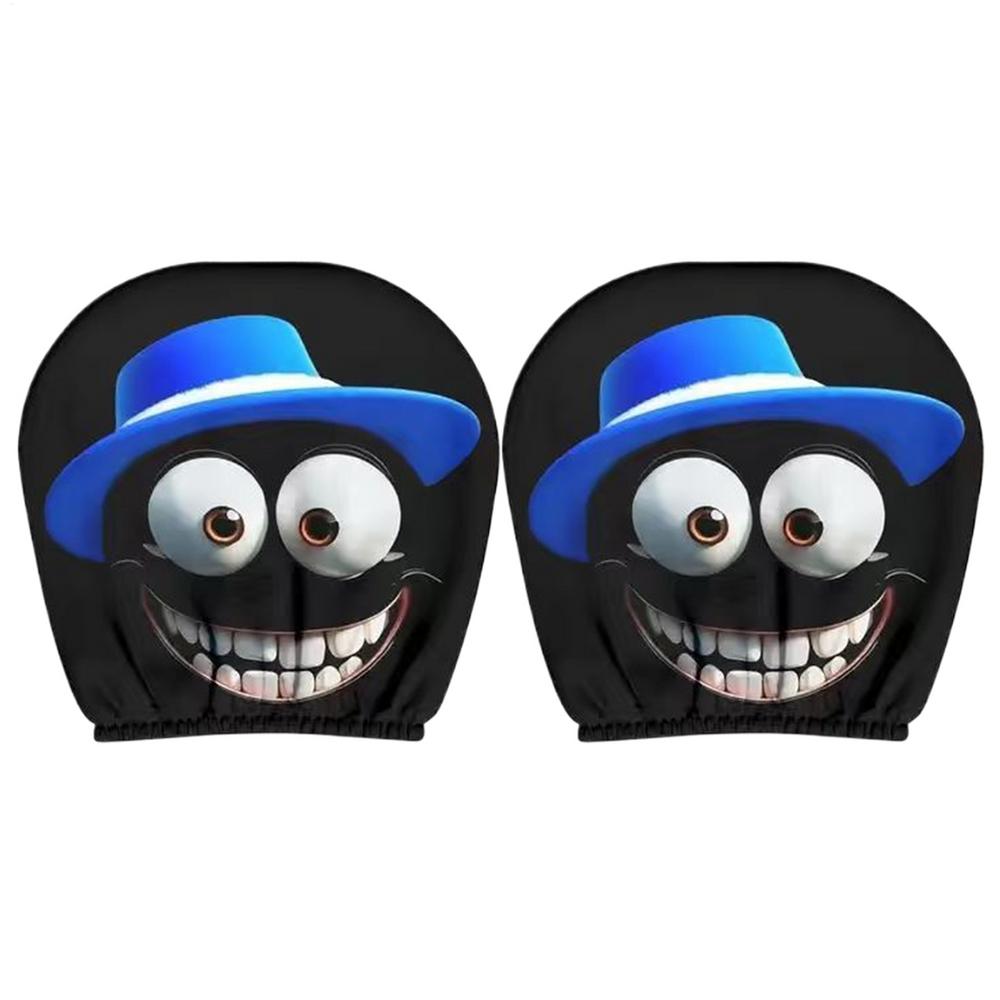 2PCS Funny Cartoon Eyes Headrest Covers, Car Front Seat Head Rest Decor Pillow for SUV Truck MPV RV, Auto Interior Accessories